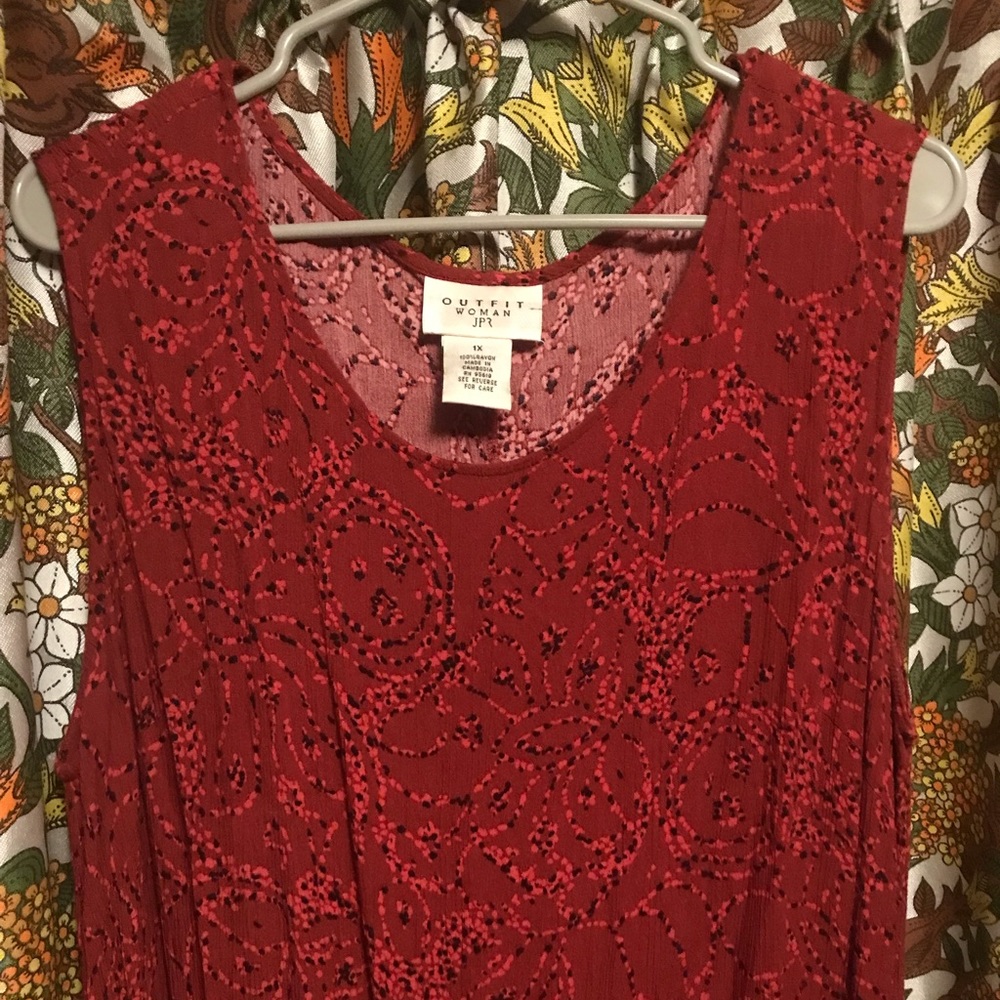 Vintage Red Patterned Maxi Dress 1X Outfit Woman JPR